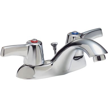 Click here to see Delta 21T153 Delta 21T153 TUF-TECK 2-Handle Centerset Lavatory Faucet, No Pop-Up Hole, Lever Blade, VR Spray, 0.5 gpm, Chrome