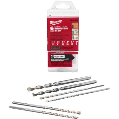 Click here to see Milwaukee 48-20-8856 Milwaukee 48-20-8856 model 6-Piece 3-Flat Secure Grip Hammer-Drill Bit Set 