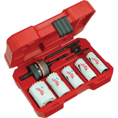 Click here to see Milwaukee 49-22-4005 Ice Hardened 49-22-4005 Bi-Metal General Purposes Hole Saw Kit, 8 Pieces