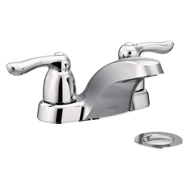 Click here to see Moen 4925 Moen Chateau Two-Handle Low Arc Chrome Bathroom Faucet with Metal Pop-Up and Temperature Indicators, 1.2 GPM, ADA Lever Handle - 4925 