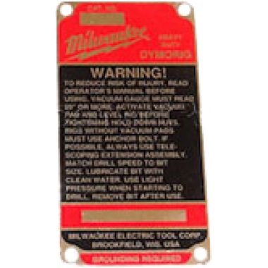 Click here to see Milwaukee 12-99-0185 Milwaukee 12-99-0185 Blank Nameplate