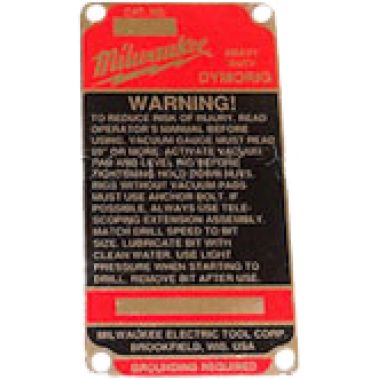 Click here to see Milwaukee 12-99-0251 Milwaukee 12-99-0251 Blank Nameplate