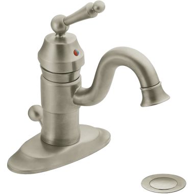 Click here to see Moen S411BN Moen Waterhill One-Handle High Arc Brushed Nickel Bathroom Faucet with Metal Pop-Up Drain, WaterSense Certified, ADA Lever Handle - S411BN