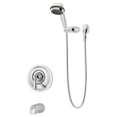 Click here to see Symmons S-4704-TRM Symmons Allura Tub/Shower Faucet with 3-Mode Hand Shower, Less Showerhead, Metal Lever Handle, Non-Diverter Tub Spout, 2 GPM, Polished Chrome - S-4704-TRM