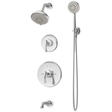 Click here to see Symmons 5206-STN Symmons Ballina Tub/Shower Faucet with 3-Mode Hand Shower and Showerhead, 2 Lever Handles, Non-Diverter Tub Spout, 2.5 GPM, Satin Nickel - 5206-STN