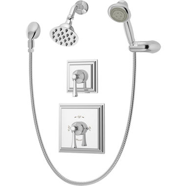Click here to see Symmons 4505-STN Symmons Canterbury Two-Handle Shower/Hand Shower Trim, 60in Metal Hose, Single-Mode Shower Head, Three-Mode Hand Shower, 2.0 GPM, Satin Nickel - 4505-STN