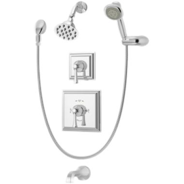 Click here to see Symmons 4506-TRM Symmons Canterbury Tub/Shower Faucet with 3-Mode Hand Shower, Metal Lever Handles, Non-Diverter Tub Spout, 2 GPM, Chrome - 4506-TRM