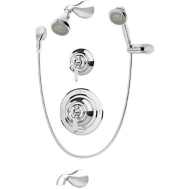 Click here to see Symmons 4406-TRM Symmons Carrington Series Tub/Shower Faucet with 3-Mode Hand Shower and 3-Mode Showerhead, 2 GPM, Polished Chrome - 4406-TRM