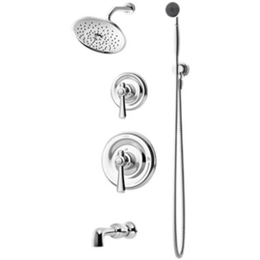 Click here to see Symmons 5406-STN-TRM Symmons Degas Series Tub/Shower Faucet with Hand Shower, Non-Diverter Tub Spout, Metal Lever Handles, 2.5 GPM, Satin Nickel - 5406-STN-TRM