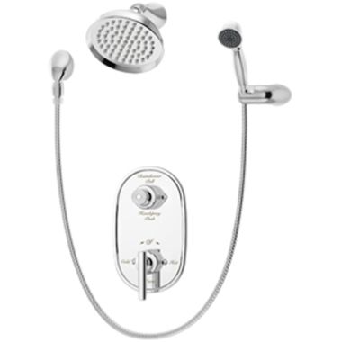 Click here to see Symmons 4605-STN Symmons Lucetta Series Shower System with Temptrol Pressure-Balancing Mixing Valve and Push-Button Diverter, 2.5 GPM, Polished Chrome - 4605