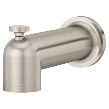 Click here to see Symmons 532TSD-STN Symmons Museo 7-3/8-inch Wall Mounted Satin Nickel Tub Spout with Pull-Up Diverter, 1/2-14-inch Connection Size, NPT, Metal - 532TSD-STN