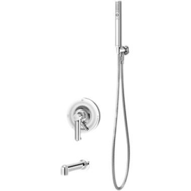 Click here to see Symmons S-5304-BLK Symmons Museo Series Tub/Hand Shower Faucet with Metal Lever Handle, Less Valve, Non-Diverter Tub Spout, 2 GPM, Polished Graphite - S-5304-BLK