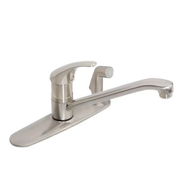 Click here to see Symmons S-23-3-STN Symmons Symmetrix Single Handle Kitchen Faucet w/ Side Spray in Deck Plate, Satin Nickel - S-23-3