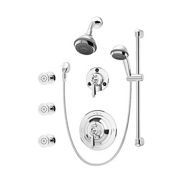 Click here to see Symmons 1-7460-X Symmons Water Dance Two-Wall Shower System with High-Flo Pressure-Balancing Valve, 24in Slide Bar, 60in Hose, Polished Chrome - 1-7460-X