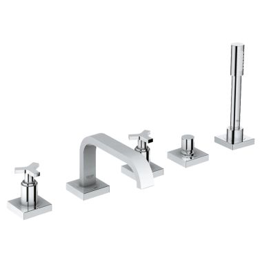 Click here to see Grohe 25083000 Grohe Allure Two-Handle Deck-Mount Tub Faucet with Hand Shower, 5-Hole, Cross Handles, Chrome - 25083000