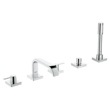 Click here to see Grohe 25097000 Grohe Allure Two-Handle Deck-Mount Tub Faucet with Hand Shower, 5-Hole, Lever Handles, Chrome - 25097000