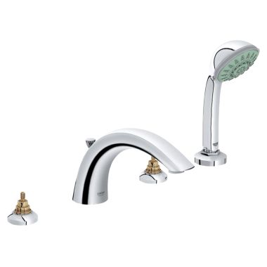 Click here to see Grohe 25072000 Grohe Arden Two-Handle Deck-Mount Roman Tub Faucet with 2.5 GPM Hand Shower, 4-Hole, Less Handles, StarLight Chrome - 25072000