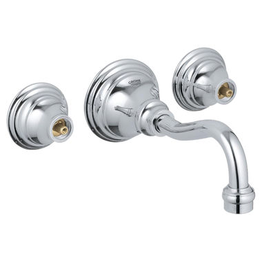 Click here to see Grohe 20135000 Grohe Bridgeford Two-Handle Wall-Mount Widespread Starlight Chrome Bathroom Faucet, 1.5 GPM, WaterSense, Three-Holes - 20135000