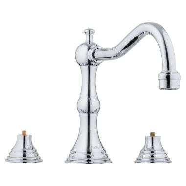 Click here to see Grohe 25079000 Grohe Bridgeford Two-Handle Deck-Mount Roman Tub Faucet, 3-Hole, Less Handles, StarLight Chrome - 25079000