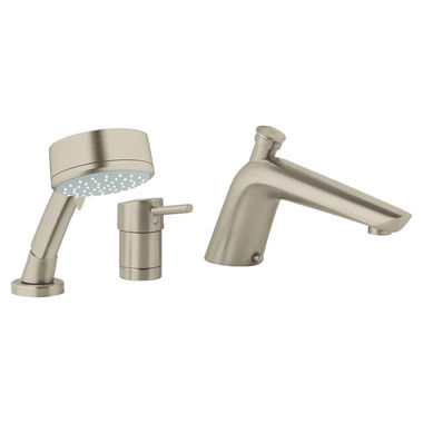 Click here to see Grohe 32232EN0 Grohe Essence Single-Handle Deck-Mount Roman Tub Faucet with 2.5 GPM Hand Shower, 3-Hole, Lever Handle, Brushed Nickel - 32232EN0