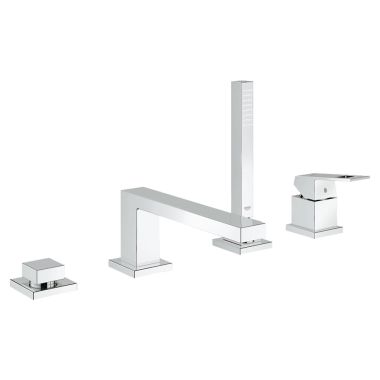 Click here to see Grohe 19897000 Grohe Eurocube Single-Handle Deck-Mount Roman Tub Faucet with Hand Shower, 4-Hole, Lever Handle, StarLight Chrome - 19897000