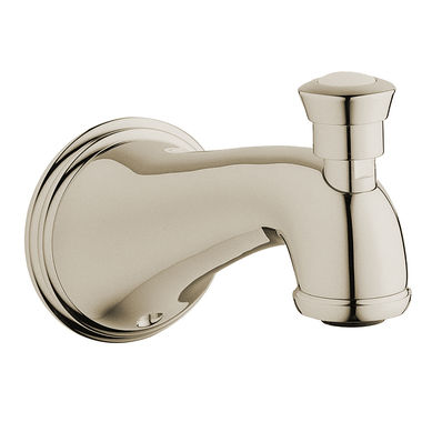 Click here to see Grohe 13610BE0 Grohe Geneva Tub Spout Diverter, Brushed Nickel Finish, 6-1/8in Spout Reach, Wall-Mounted Installation, 3/4in Threaded Connection - 13610BE0