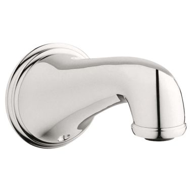 Click here to see Grohe 13612BE0 Grohe Geneva Wall-Mount Non-Diverter Tub Spout, Polished Nickel, 6-1/8in Spout Reach, Single-Hole Installation, 3/4in Threaded Connection - 13612EN0