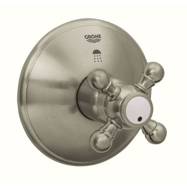 Click here to see Grohe 19219EN0 GROHE 19219EN0 Geneva Cross Handle 3 Port Diverter Trim - Brushed Nickel