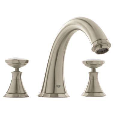 Click here to see Grohe 25074EN0 Grohe Kensington Two-Handle Deck-Mount Roman Tub Faucet, 3-Hole, Less Handles, Brushed Nickel - 25074EN0