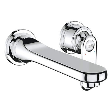 Click here to see Grohe 19343000 Grohe Ondus One-Handle Wall-Mount Widespread Chrome Vessel Lavatory Trim, Two-Holes, 1.2 GPM, WaterSense, Lever Handles - 19343000