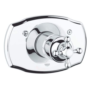 Click here to see Grohe 19612000 Grohe 19612000 Thermostat Trim With Cross Handle In Starlight Chrome