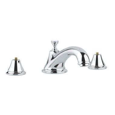 Click here to see Grohe 25055000 Grohe Seabury Two-Handle Deck-Mount Roman Tub Faucet, 3-Hole, Low-Arc Spout, Less Handles,  StarLight Chrome - 25055000