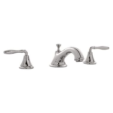Click here to see Grohe 25055BE0 Grohe Seabury Two-Handle Deck-Mount Roman Tub Faucet, 3-Hole, Low-Arc Spout, Less Handles, Polished Nickel - 25055BE0