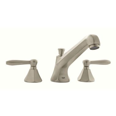 Click here to see Grohe 25076EN0 Grohe Somerset Two-Handle Deck-Mount Roman Tub Faucet, Low-Arc Spout, 3-Hole, Less Handles, Brushed Nickel - 25076EN0