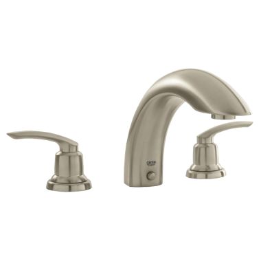 Click here to see Grohe 25596EN0 Grohe Talia Two-Handle Deck-Mount Roman Tub Faucet, 3-Hole, SilkMove, Less Handles, Brushed Nickel - 25596EN0