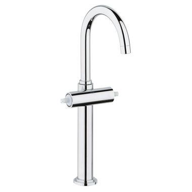 Click here to see Grohe 21046000 Grohe Atrio Two-Handle Vessel Starlight Chrome Bathroom Faucet with Stainless Steel Flex Lines, 1.5 GPM, WaterSense Certified, 1 Hole - 21046000