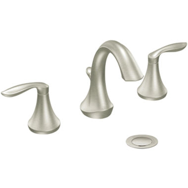 Click here to see Moen T6420BN Moen Eva Two-Handle Widespread Brushed Nickel Bathroom Faucet, ADA, WaterSense, 1.2 GPM, 60 PSI, WaterSense, Lever Handles, Three-Holes - T6420BN