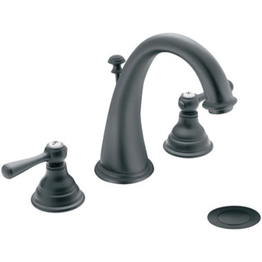 Click here to see Moen T6125WR Moen Kingsley Two-Handle High Arc Widespread Wrought Iron Bathroom Faucet, 1.2 GPM, 60 PSI, WaterSense, Lever Handles, Three-Holes - T6125WR