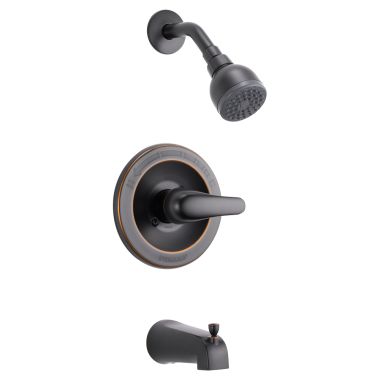Click here to see Peerless PTT188750-OB Peerless Core Round Single-Handle Pressure Balance Tub and Shower Faucet with Slip-On Diverting Tub Spout, 1.5 GPM, Lever Handle, Oil Rubbed Bronze - PTT188750-OB