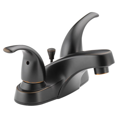 Click here to see Peerless P299628LF-OB-M Peerless Centerset Bathroom Faucet with Metal Pop-Up Drain, Two-Handle, 1.0 GPM, Lever Handle, ADA, WaterSense, Oil-Rubbed Bronze - P299628LF-OB-M