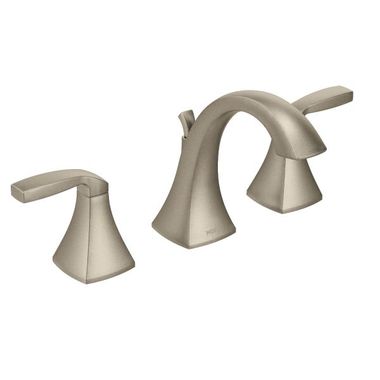 Click here to see Moen T6905BN Moen Voss Two-Handle Widespread Brushed Nickel Bathroom Faucet, 1.2 GPM, 60 PSI, WaterSense, Lever Handles, Three-Holes, ADA - T6905BN