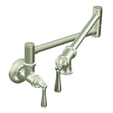 Click here to see Moen S664SRS Moen Traditional Wall-Mount Two Handle Pot Filler Faucet, Spot Resist Stainless - S664SRS