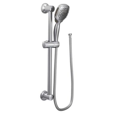 Click here to see Moen S3870EP Moen Twist 3in Four-Function Hand Shower with 30in Slide Bar, Round, Eco-Performance, 1.75 GPM, WaterSense, Chrome - S3870EP