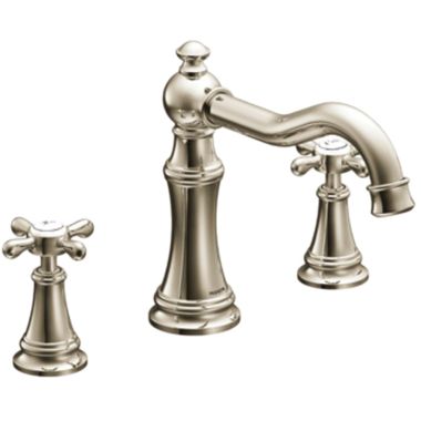 Click here to see Moen TS22101NL Moen Weymouth Two-Handle Roman Tub Faucet Trim, Cross Handles, ADA, M-PACT, Polished Nickel - TS22101NL