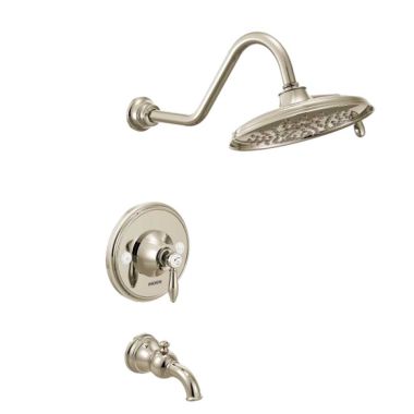 Click here to see Moen TS32104EPNL Moen Weymouth Posi-Temp Tub/Shower Faucet with 1.75 GPM Rainshower, 2-Function, Single Lever Handle, M-PACT, Immersion, Polished Nickel - TS32104EPNL