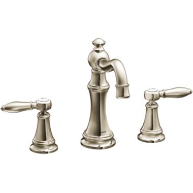 Click here to see Moen TS42108NL Moen Weymouth High Arc Widespread Polished Nickel Bathroom Faucet with Lever Handles, 1.2 GPM, 60 PSI, WaterSense, Two-Handles - TS42108NL