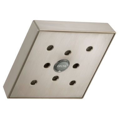 Click here to see Delta RP70171SS Delta Universal Showering Single-Spray Setting Raincan Showerhead, H2Okinetic Technology, 1.75 GPM, WaterSense Certified, Square, Stainless - RP70171SS