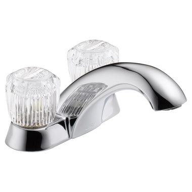 Click here to see Delta 2502LF Delta Classic Two-Handle Centerset Bathroom Faucet, Less Pop-Up, Clear Knob Handles, 1.2 GPM, Chrome - 2502LF