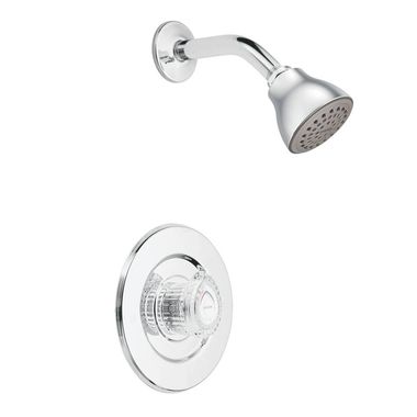Click here to see Moen T473 Moen Chateau Standard Single-Handle Shower Faucet, One-Function, 2.5 GPM, Acrylic Knob Handle, M-PACT, Bulk Version, Chrome - T473