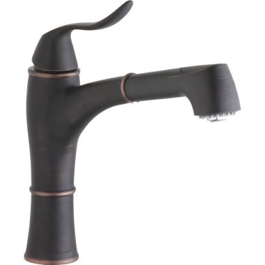 Click here to see Elkay LKEC1041RB Elkay Explore Single Hole Pull-Out Kitchen Faucet, Lever Handle, Hi and Mid-Rise Base Options, Oil Rubbed Bronze - LKEC1041RB